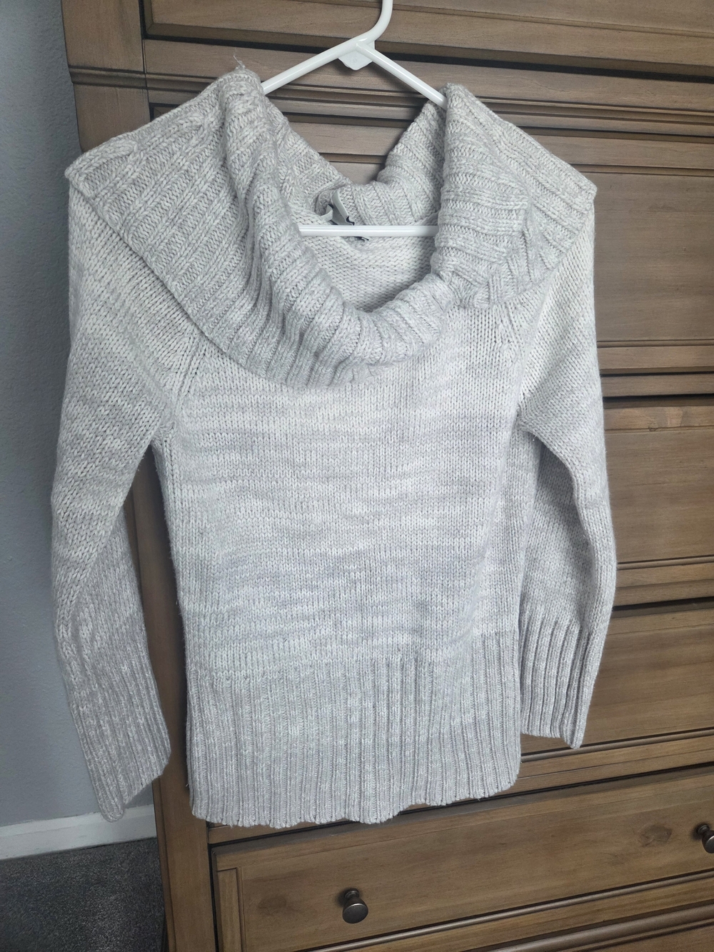 White House Black Market Cream/Gray Cowl Neck Sweater